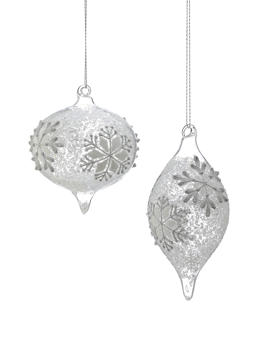 4-5.5" Gls Onion Sflake Finial Ornament 2/Ast
