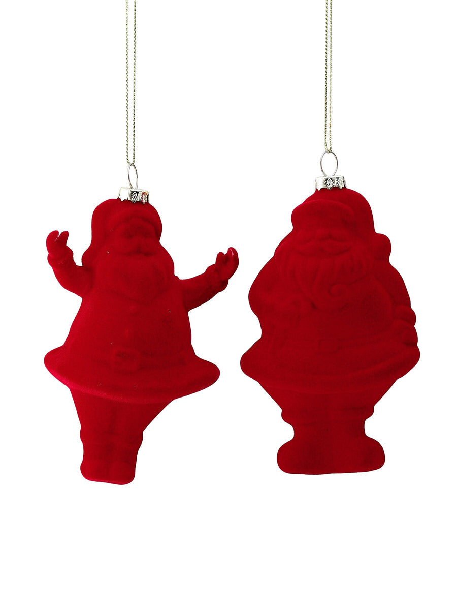 5" Gls Flocked Santa Ornament 2/Ast