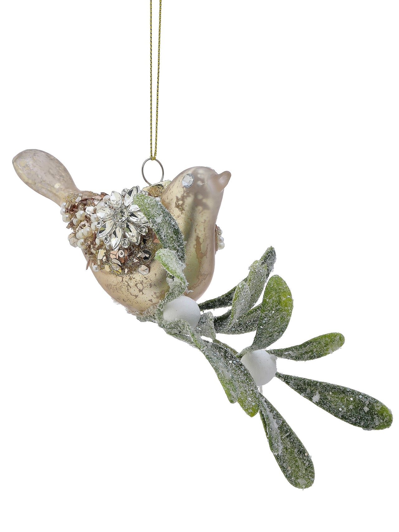 6.5" Gls Sequin Bird W/Miseltoe Ornament