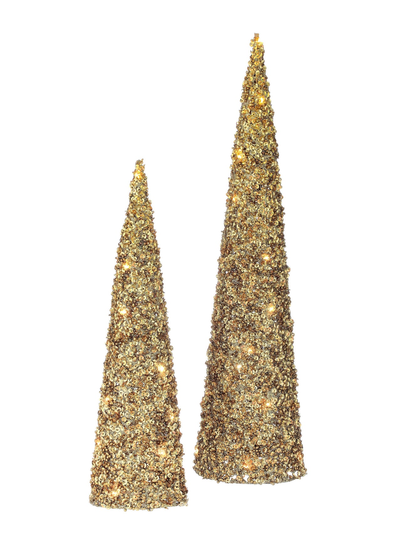 18-24"Led/Bty/Tmr Bead Sequin Cone Tree Set/2