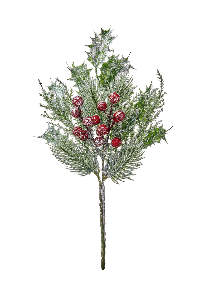 11" Iced Mini Bull Pine W/Cone Pick