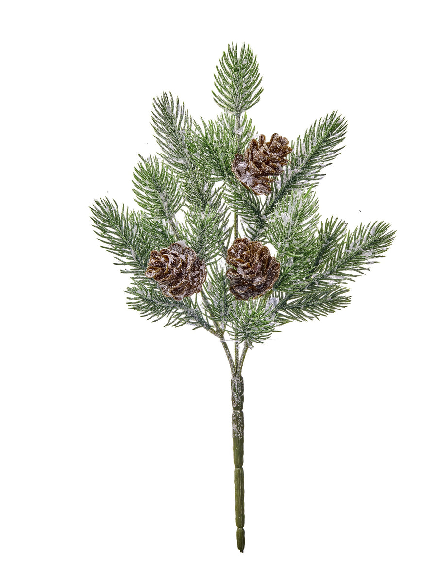 11" Iced Mini Fir W/Cone Pick