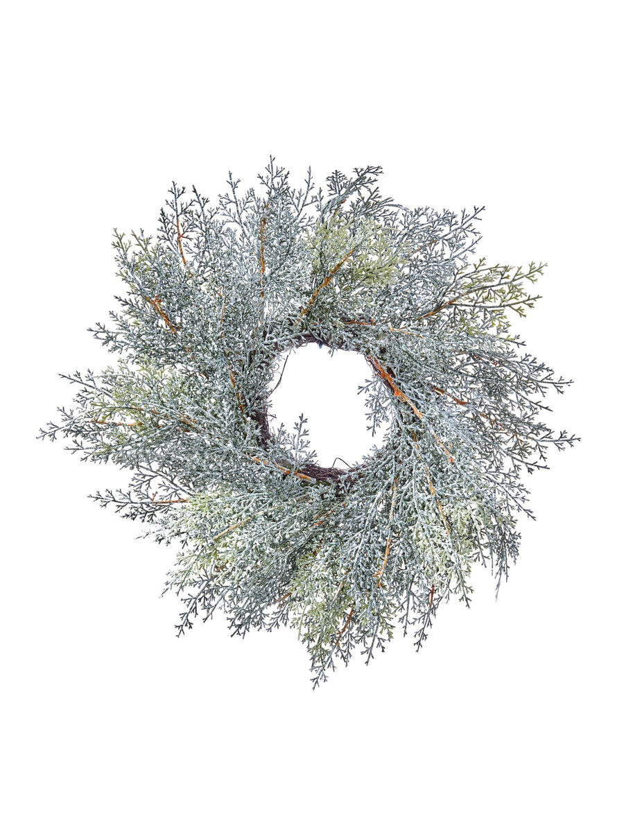 16" Glitter Snow Cedar Candle Ring 4"Id