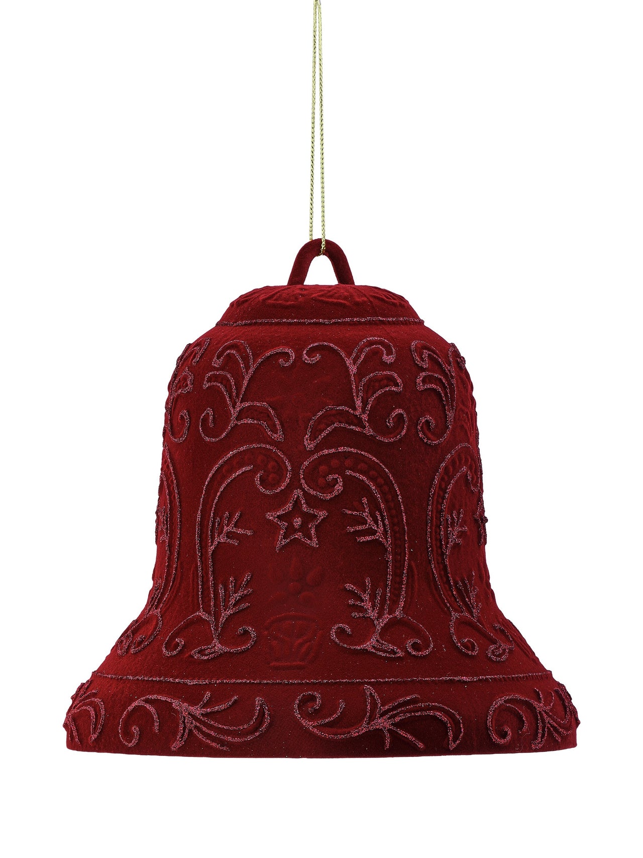 7" Flocked Plstc W/Glitter Bell Ornament