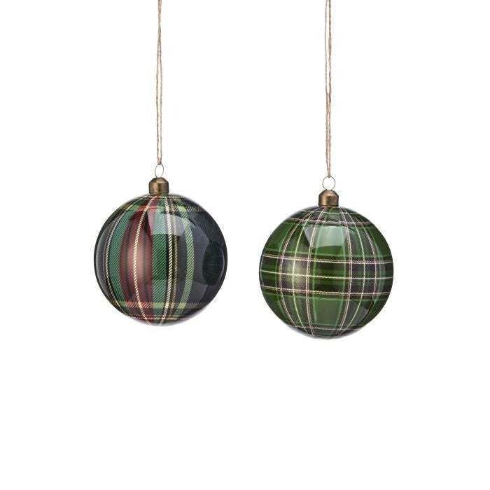 4" Gentlemen Styro Plaid Ball Ornament 2/Ast
