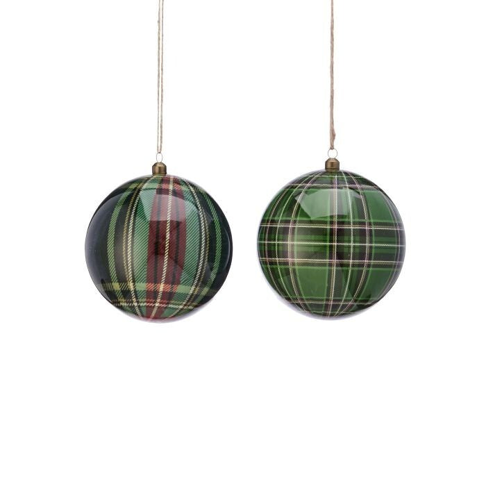 6" Gentlemen Styro Plaid Ball Ornament 2/Ast