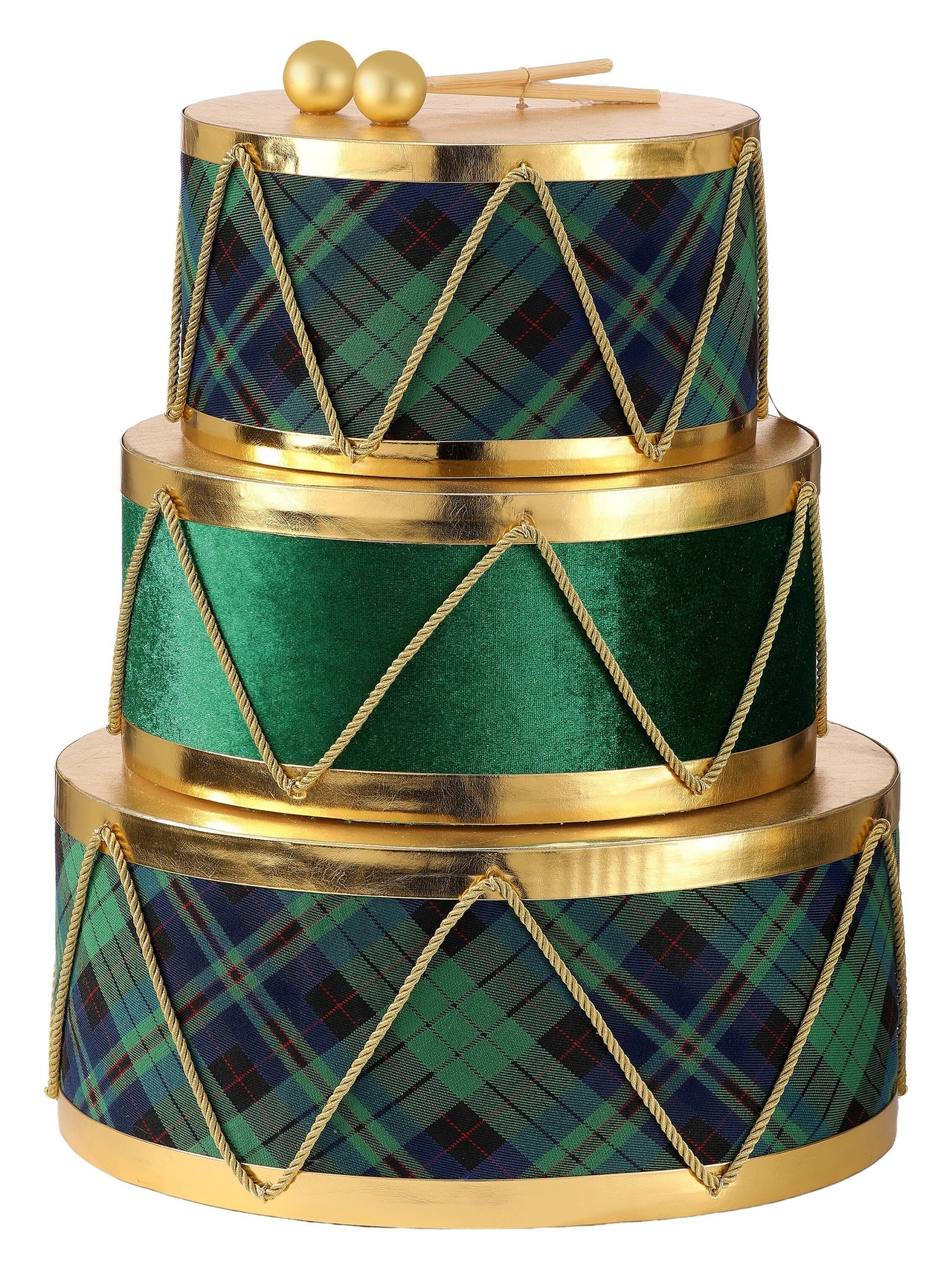 18" Plaid Velvet Drum Triple Stack