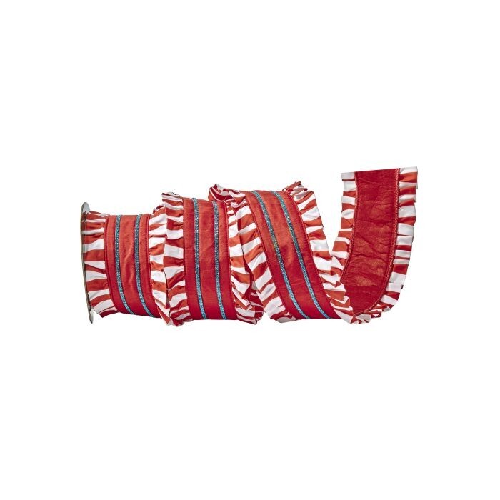 4"X5Y Pleated Peppermint Stripe Ribbon