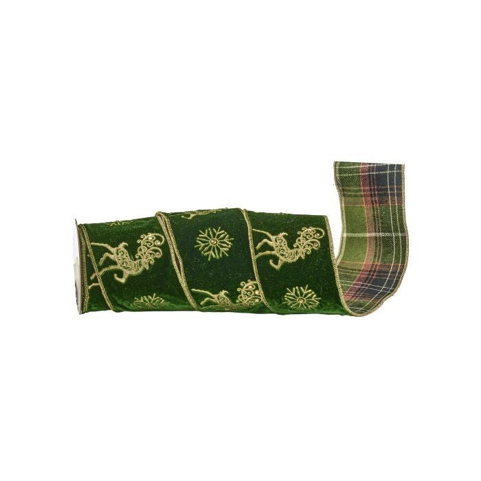 4"X5Y Emb Velvet Deer/Plaid Ribbon