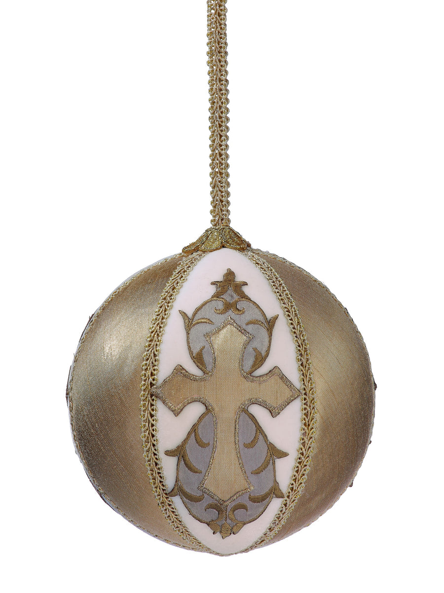 6" Emb Cross Velvet Ball Ornament