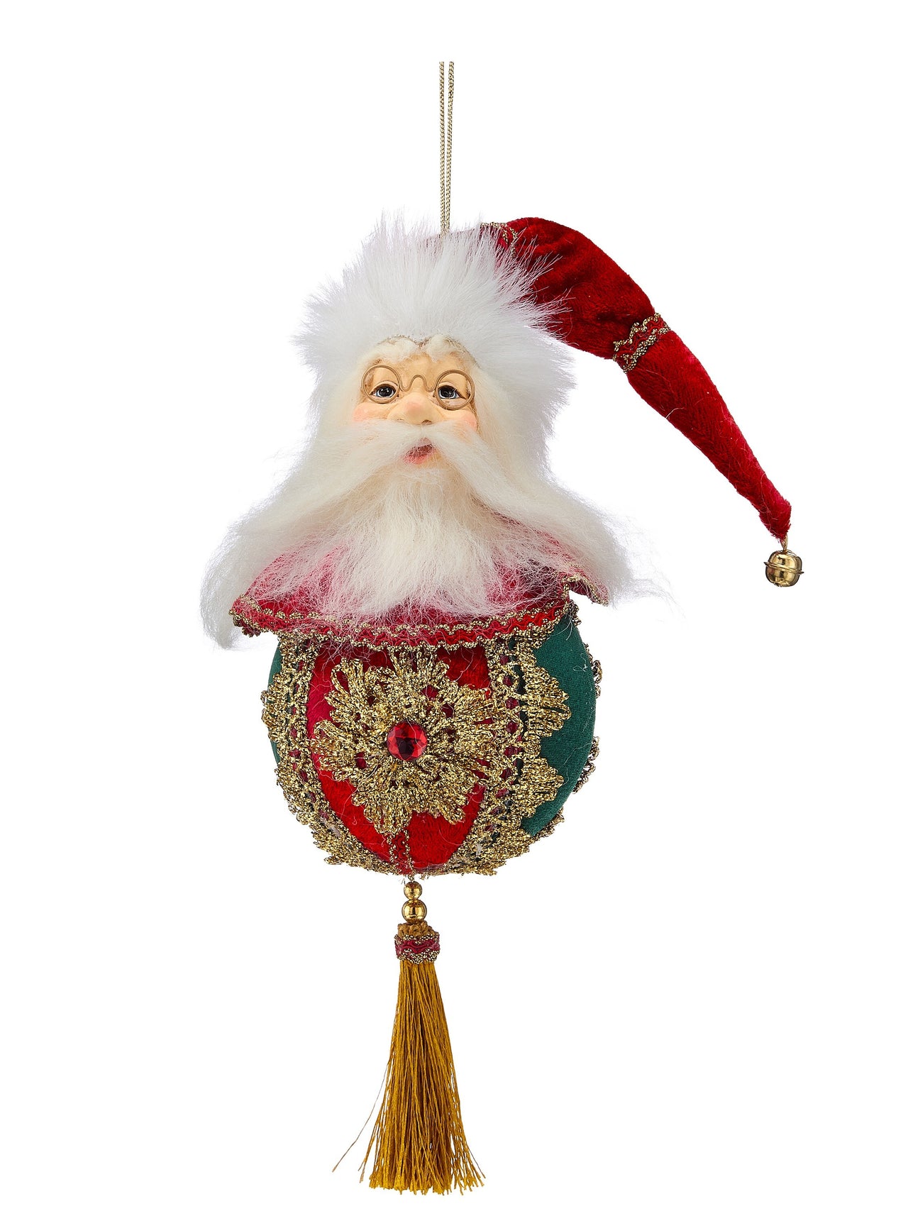 15" Rsn Santa Head Fabric Ball Ornament