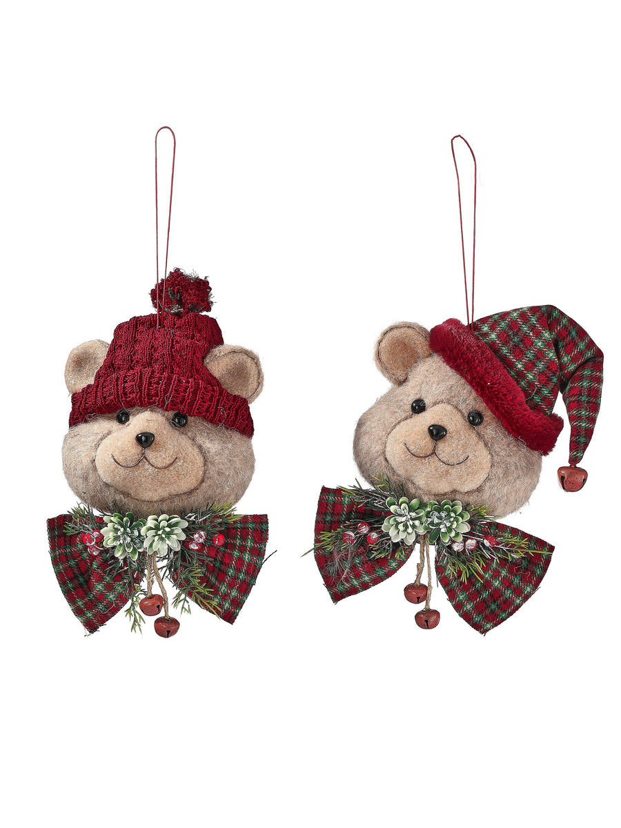 10" Cozy Christmas Bear Ornament W/Hat 2/Ast