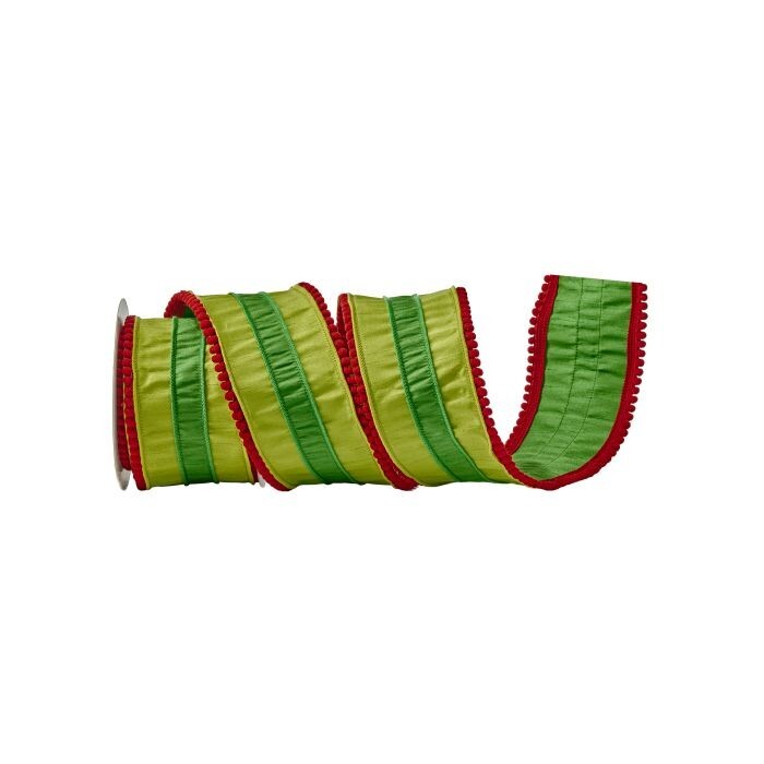 4"X5Y Dupion Stripe Pompom Riboon