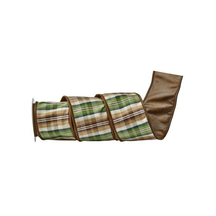 4"X5Y Dupion Plaid/Faux Leather Ribbon