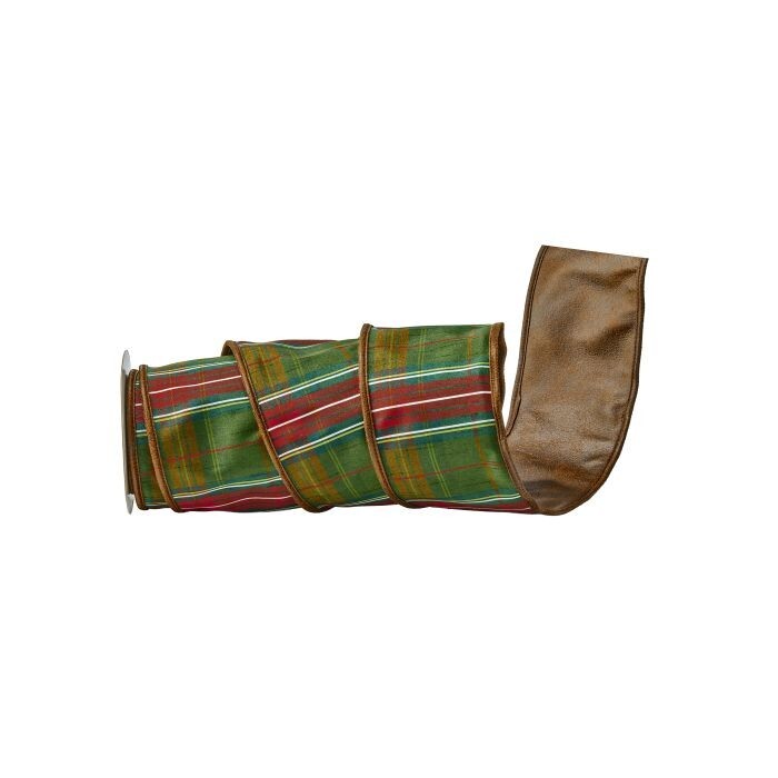 4"X5Y Dupion Holiday Plaid/Faux Leather Ribbn