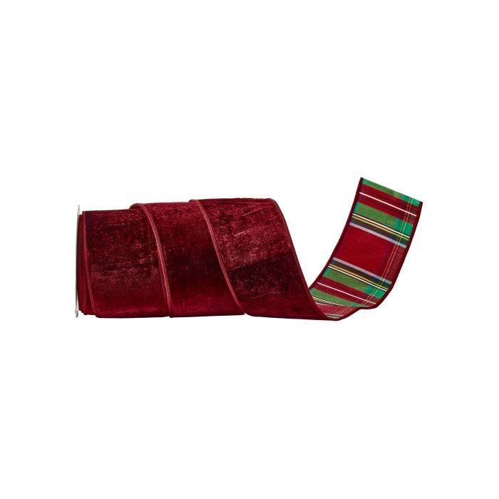 4"X10Y Velvet W/Plaid Backing Ribbon
