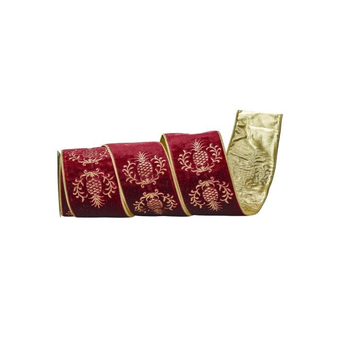 4"X5Y Velvet Embroidered  Pineapple Ribbon
