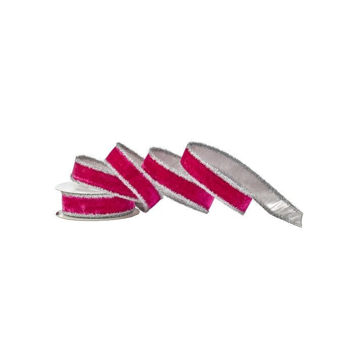 1.5"X10Y Velvet W/Tinsel Edge Ribbon