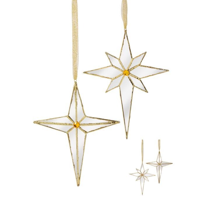 9" Glass Glitter Star Of Bethleham 2/Ast