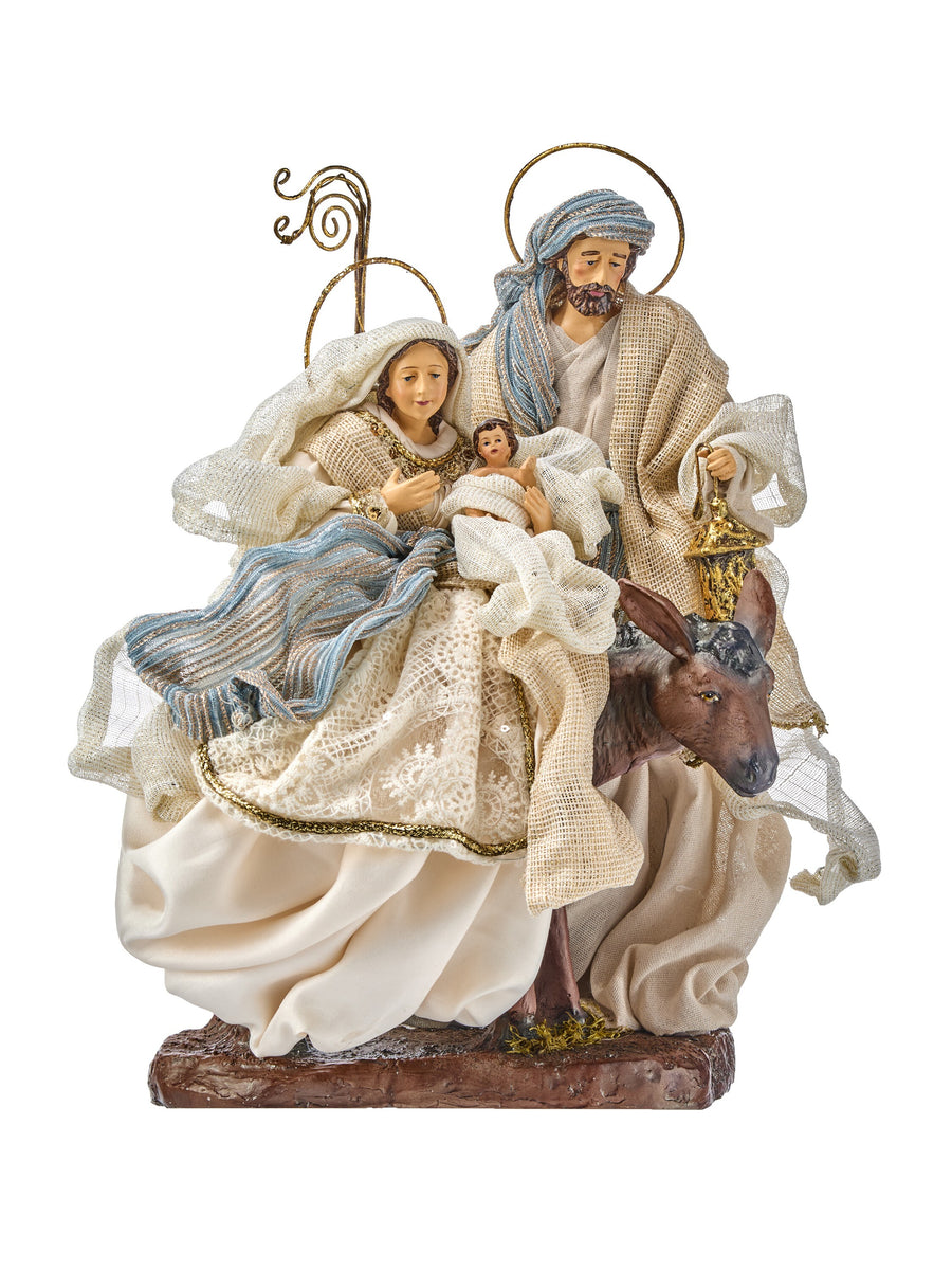 15" Resin /Fabric Holy Family On Donkey