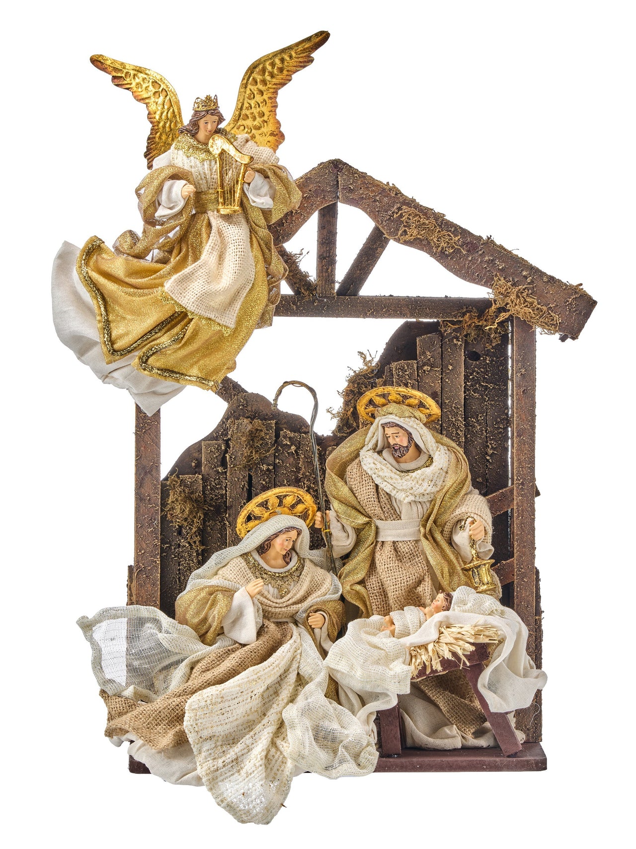 26" Wood Cresh Holy Family W/Angel