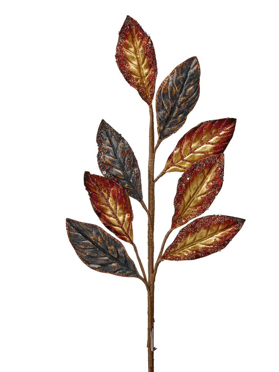 24" Metallic Glitter/Bead Magnolia Spray