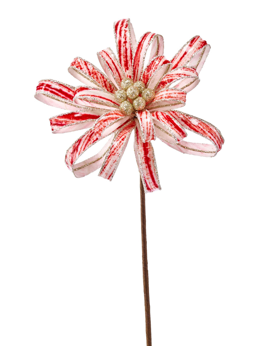 18" Peppermint Ribbon Loop Flower Stem
