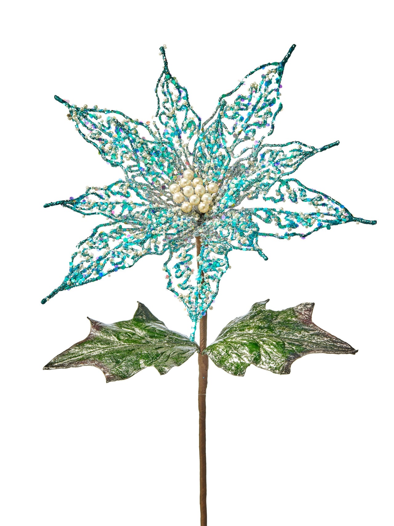 24" Bead Pearlized Glitter Poinsettia Stem