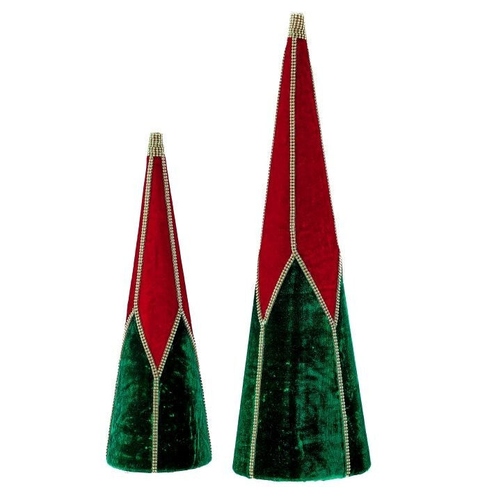 18-24" Velvet Zigzag Jewel Cone Tree Set/2