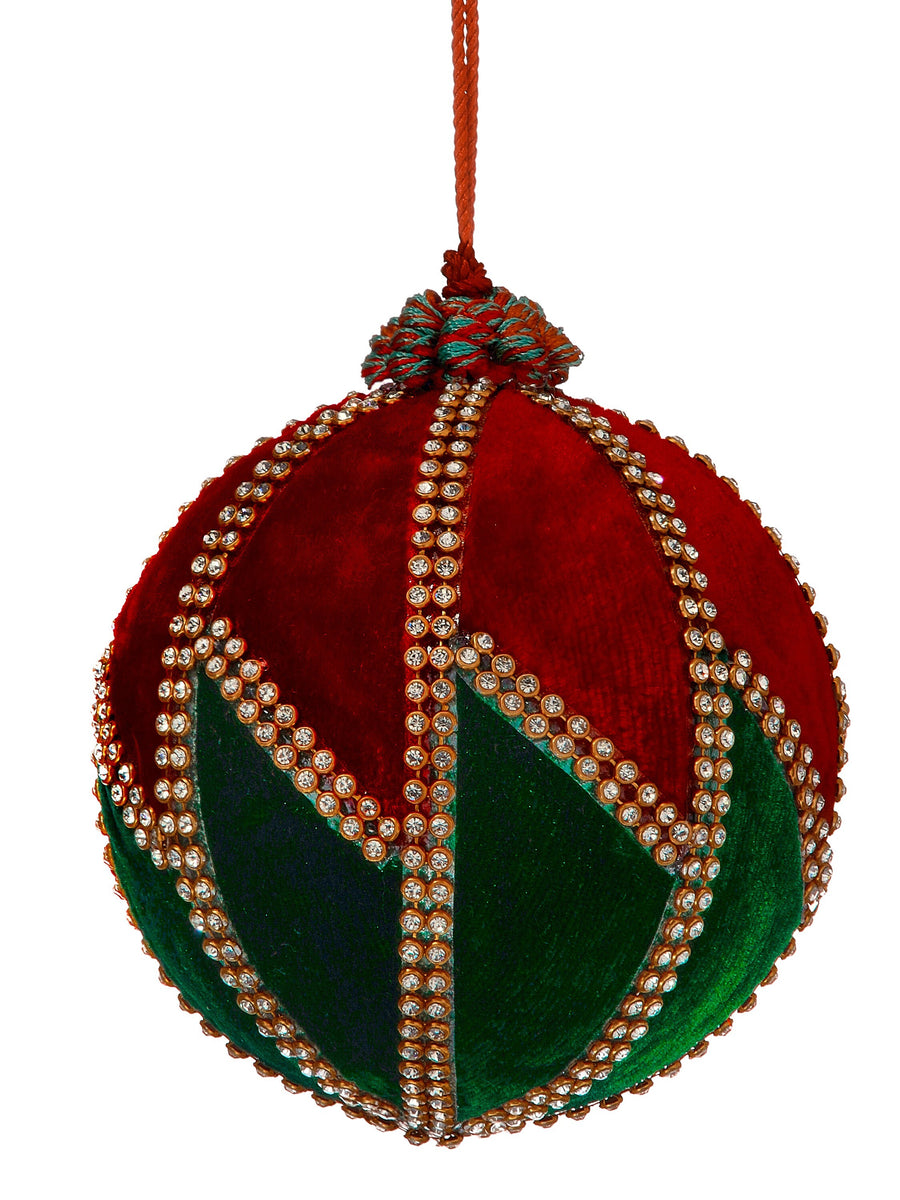 4" Velvet Zigzag Jewel Ball Ornament