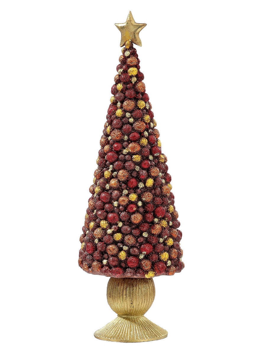 13" Resin Beaded Ball Cone Tree W/Star