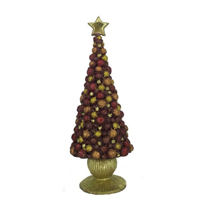 9" Resin Beaded Ball Cone Tree W/Star