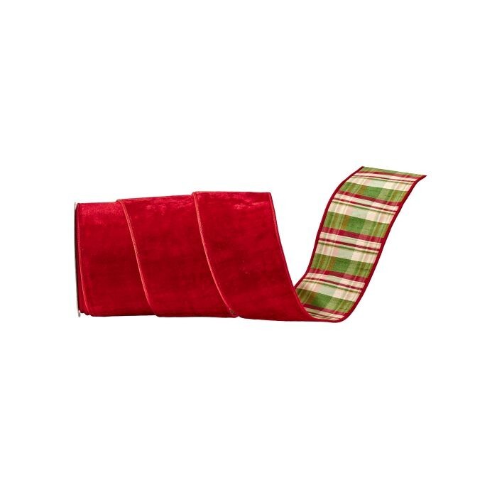 4"X10Y Vlvt W/Estate Plaid Backed Ribbon
