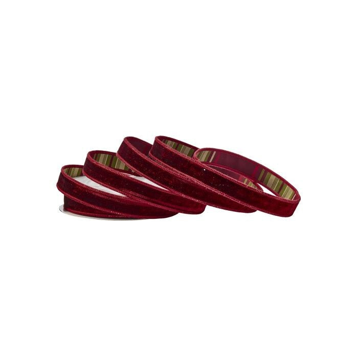 1"X10Y Vlvt W/Burgundy Plaid Backed Ribbon
