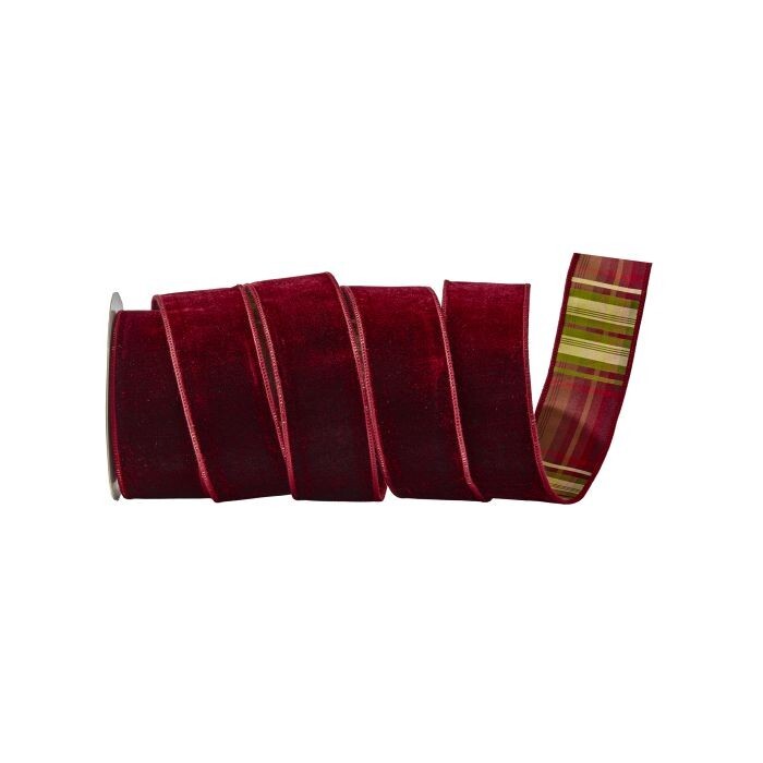 2.5"X10Y Vlvt W/Burgundy Plaid Backed Ribbon