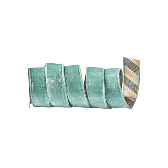 2.5"X10Y Vlvt W/Gentleman Plaid Backed Ribbon