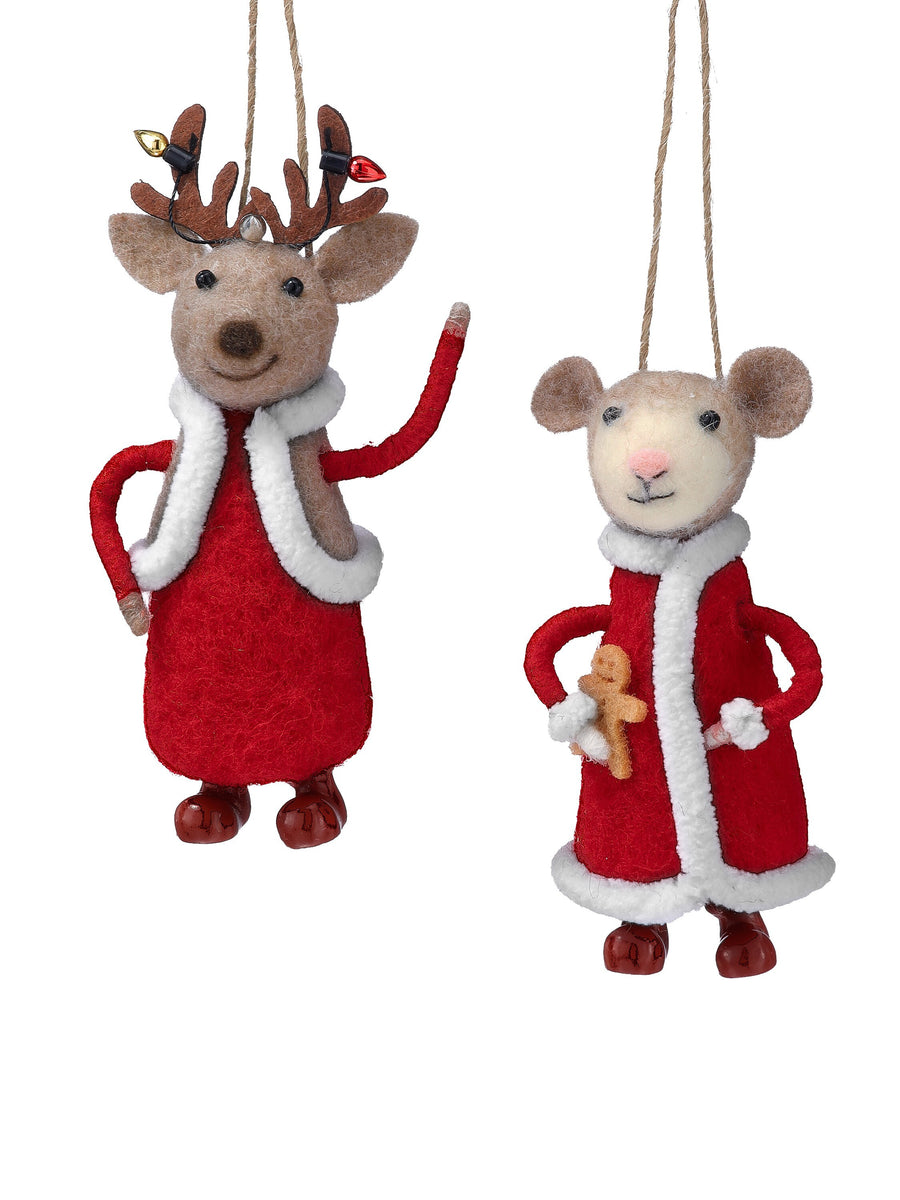 4.5" Felt/Wool Mouse/Deer Ornament 2/Ast