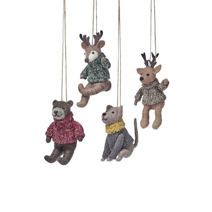 4" Wool/Felt Wntr Animals Sweatr Orn  4/Ast