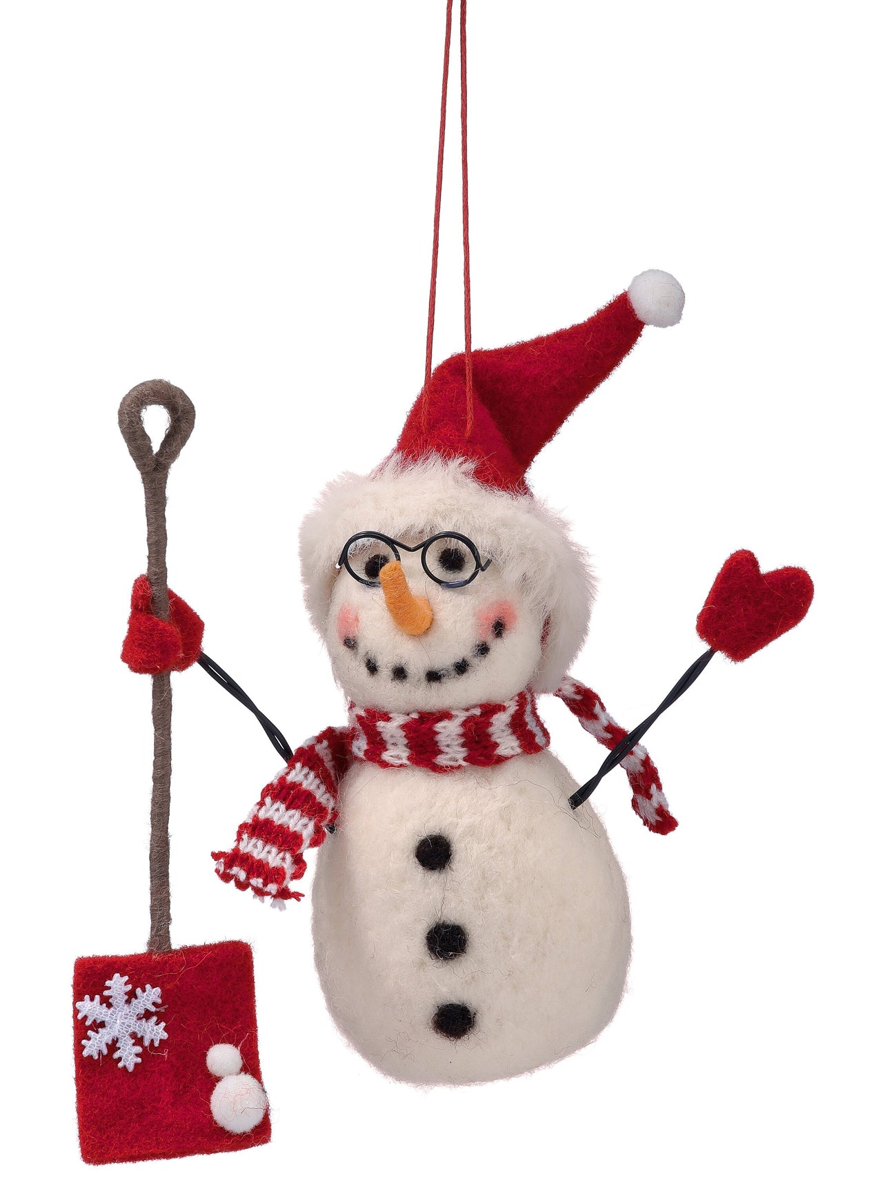 5.5" Felt/Wool Snowman W/Shovel Ornament