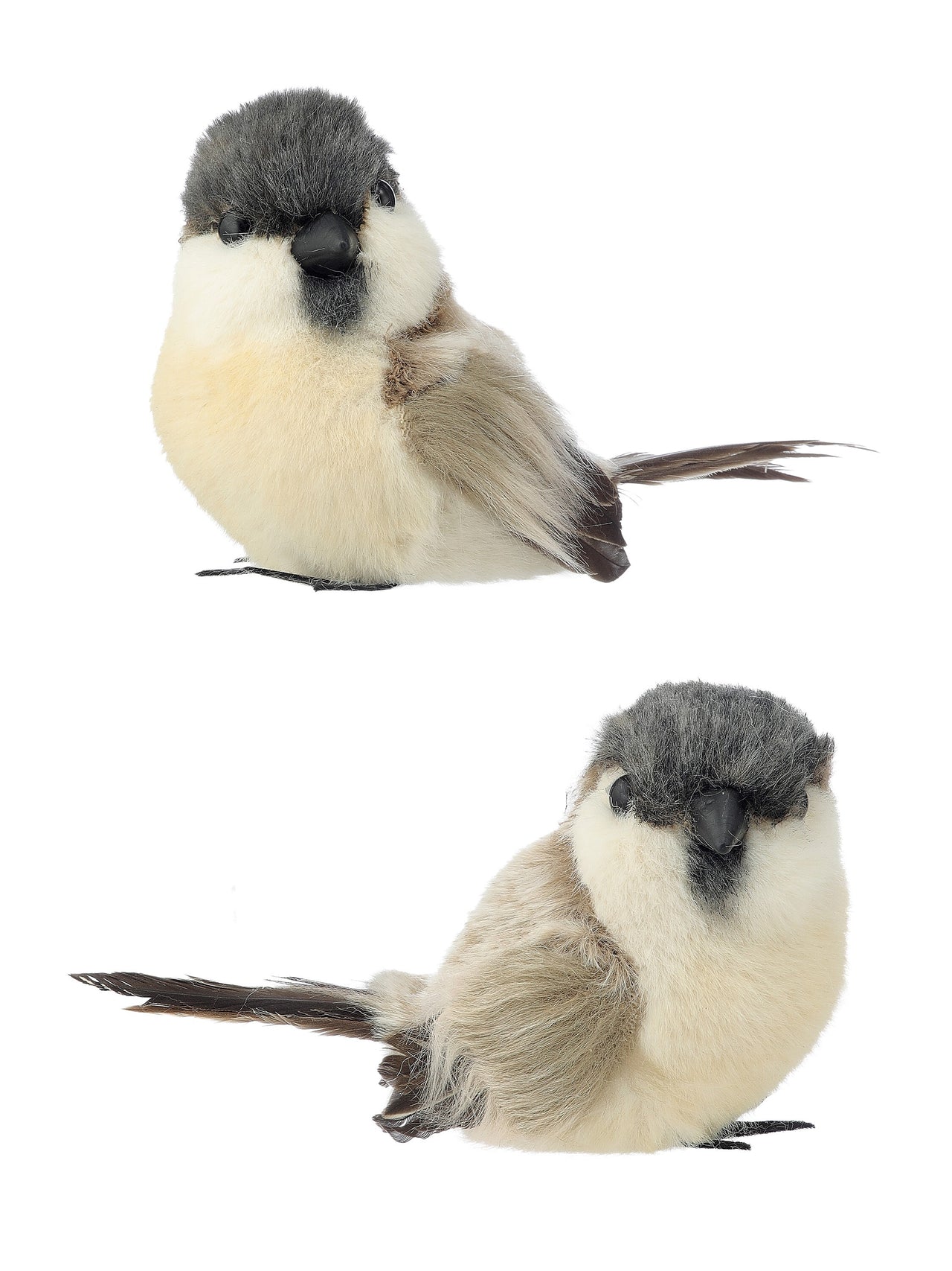 6" Faux Fur Winter Warmth Birds 2/Ast