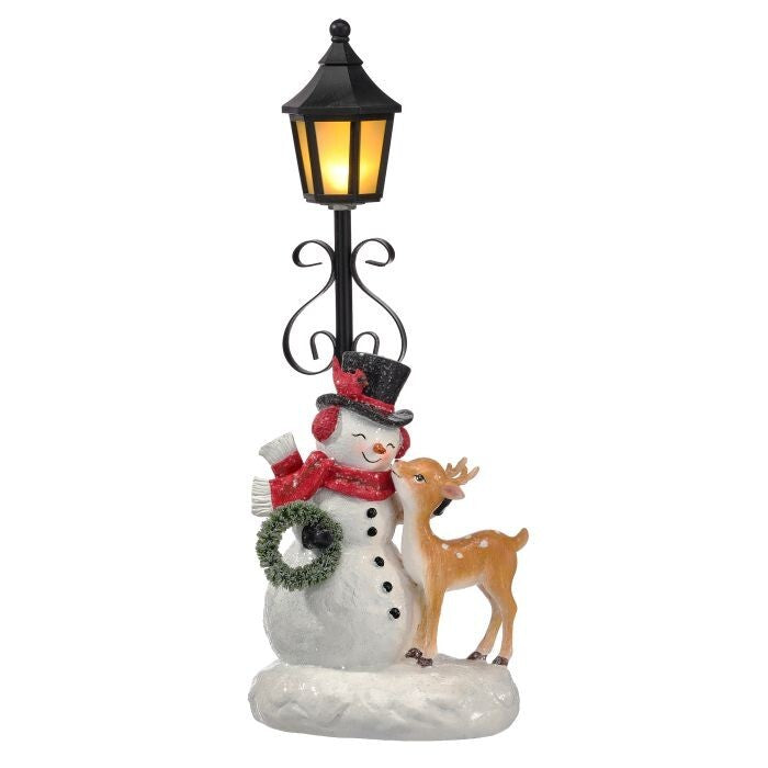 14.5" Rsn Led/Bty/Tmr Snowman W/Lantern