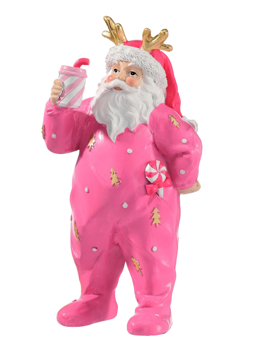9" Resin Playful Santa In Pj's W/Cup
