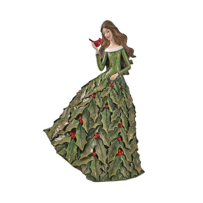 14" Resin Maiden W/Holly Dress