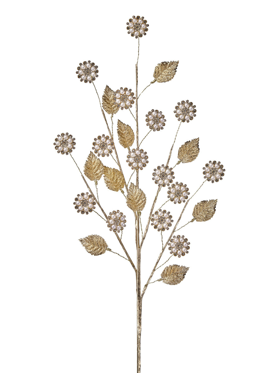 32" Jewel Pearl Blossom/Leaf Spray