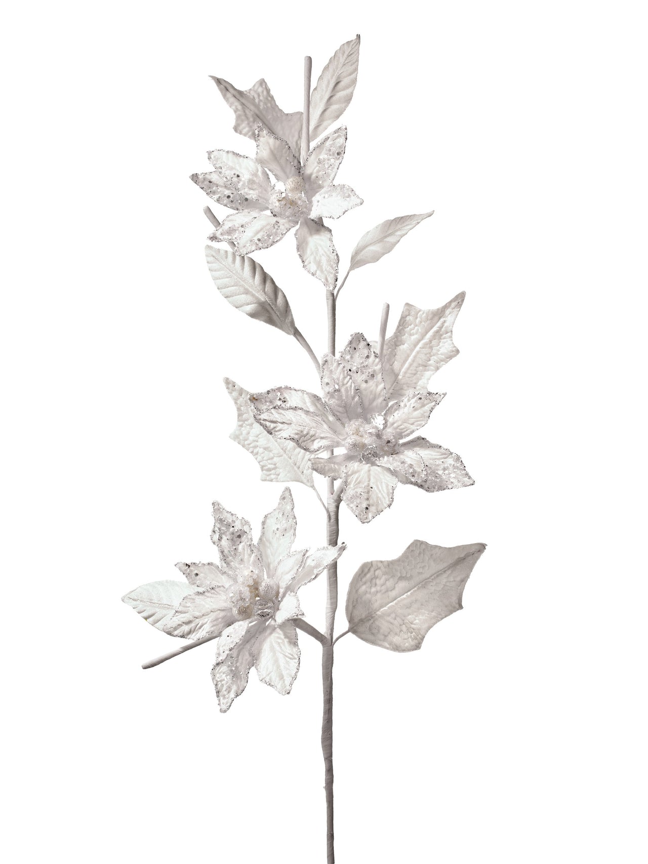 33" Winter Jeweled Poinsettia Spray X3