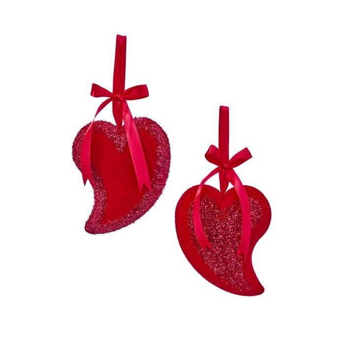 7" Glit/Flocked Heart Ornament 2/Ast