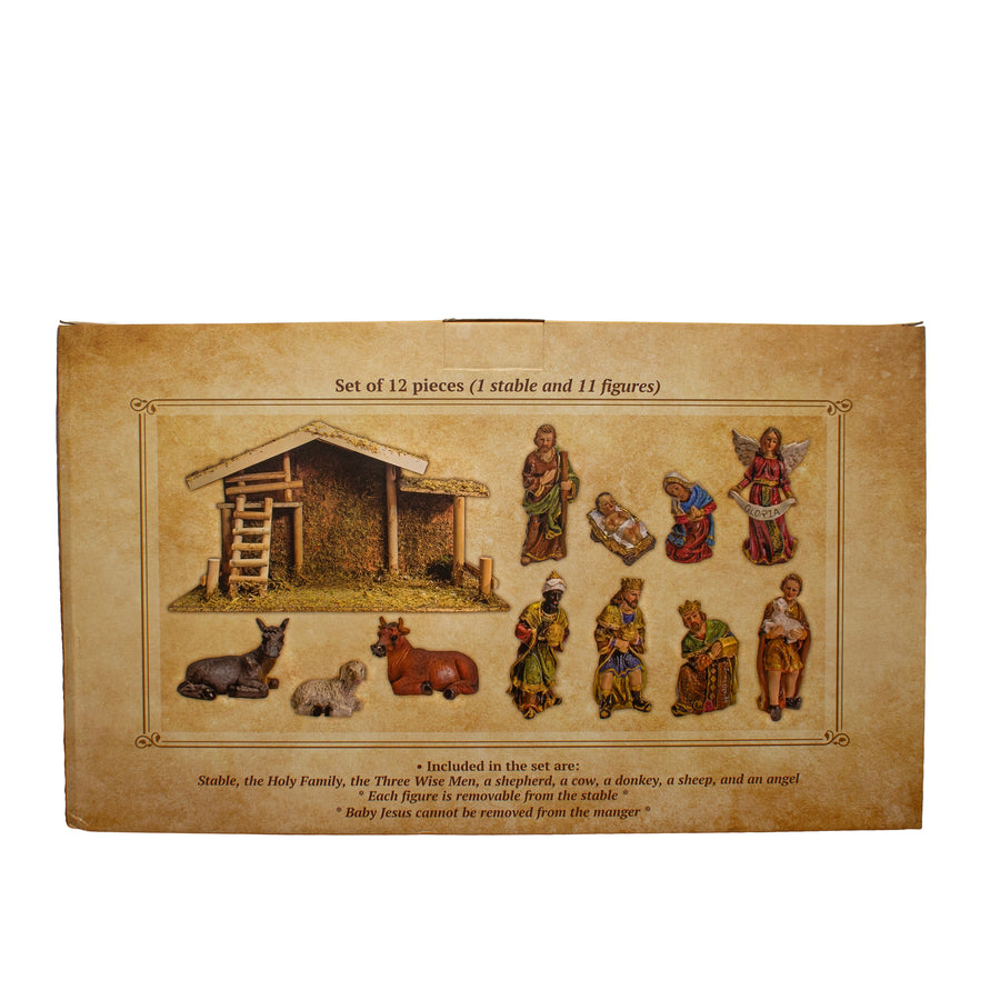 Nativity Set With Wooden Stable
