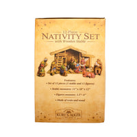 Nativity Set With Wooden Stable