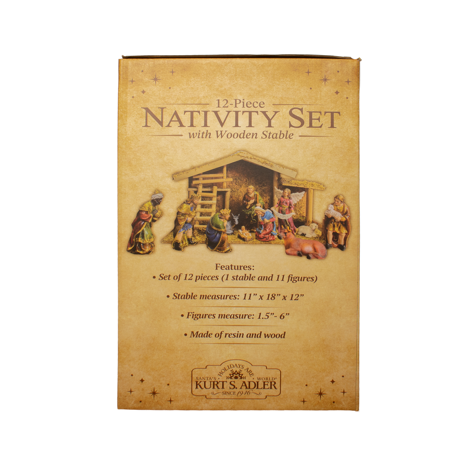 Nativity Set With Wooden Stable