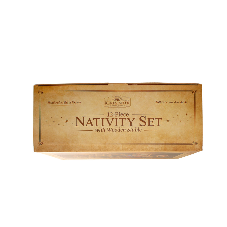 Nativity Set With Wooden Stable